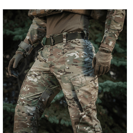 M-Tac Feltbukser NYCO i camouflage, slidstærkt og åndbart amerikansk stof, løs pasform, YKK fittings, velegnet til feltture.