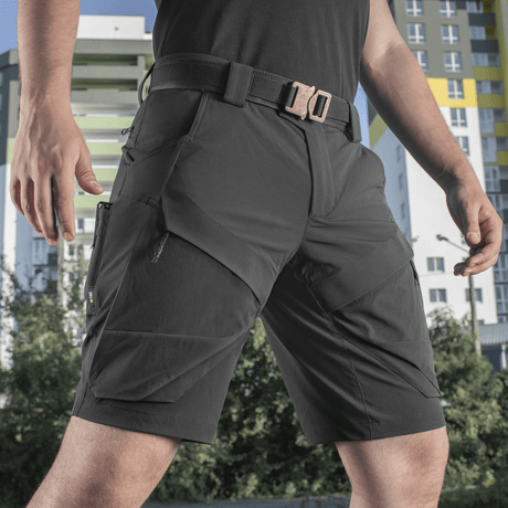 M-Tac Shorts Rubicon Flex - mørkegrønne cargo-shorts med praktiske lommer og 4-vejs stretch, ideel til sommerbrug.