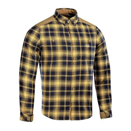 M-Tac Redneck Skjorte i Navy Blue/Yellow med forstærkede skuldre, justerbare ærmer, lavet af polyester og viscose, for komfort og holdbarhed.