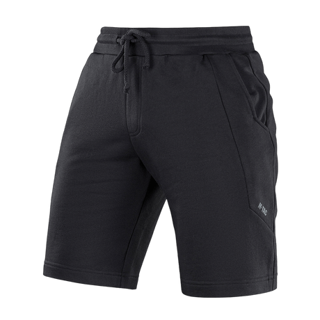 M-Tac Shorts Casual Fit Cotton med elastik i taljen, sorte farve, 100% bomuld, diskret logo, ideelle til sommer og aktiv brug.
