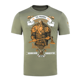 M-Tac T-shirt Viking med frygtindgydende vikingmotiv og "Til Valhall" tekst, designet til at fremhæve mod og kampgejst.