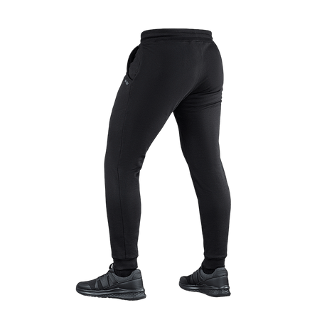 M-Tac Bukser Cotton Classic med komfortabel elastik, velegnet til løb og fitness, set bagfra, 100% bomuld, med sidelommer.