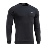 M-Tac Sweatshirt Cotton Hard i sort med reflekterende logo, 100% bomuld, 390 g/m², varm og komfortabel med ribkanter, løs pasform.
