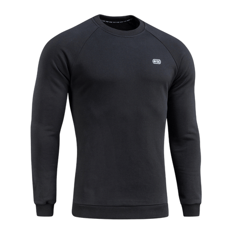 M-Tac Sweatshirt Cotton Hard i sort med reflekterende logo, 100% bomuld, 390 g/m², varm og komfortabel med ribkanter, løs pasform.