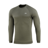 M-Tac Sweatshirt Cotton Hard i oliven farve med reflekterende logo på brystet, lavet af 100% bomuld med ribkanter for komfort og varme.