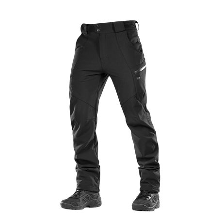 M-Tac Bukser Soft Shell Vinter i sort, vind- og vandafvisende, designet til komfort med fleecefor til brug om efterår og vinter.