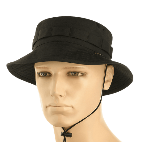 Sort M-Tac Panama Rip-Stop hat med skygge og snor til sikkerhed i vinden. Inspireret af Boonie-model, fremstillet i ripstop materiale.