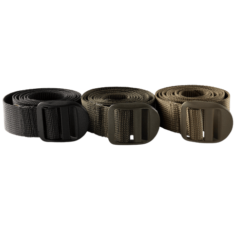 M-Tac Kompressionsrem i tre farver, et praktisk utility-bælte til rygsække, fremstillet i holdbart 100% nylon, ideel til vandreture.