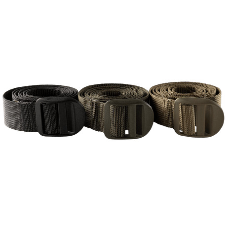 M-Tac Kompressionsrem i sort, oliven og brun farve lavet af 100% nylon, ideel til at fastgøre udstyr til rygsække, bredde 25 mm.