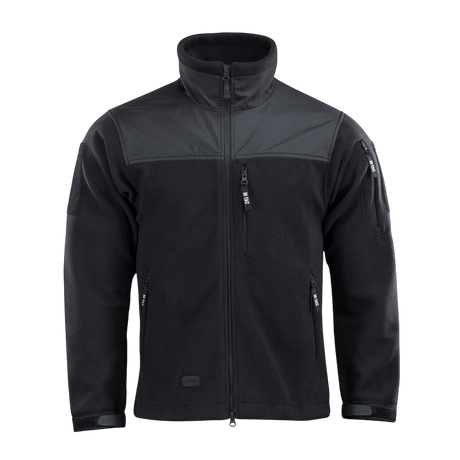 M-Tac Alpha Microfleece Jakke Gen.II i sort, designet til taktisk brug og outdoor-aktiviteter, med forstærket nylonpå skuldre og ærmer.