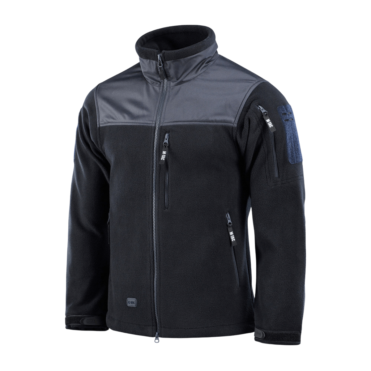 M-Tac Alpha Microfleece Jakke Gen.II i sort med Oxford nylonforstærkninger, perfekt til taktisk og outdoor brug i koldt vejr.