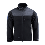M-Tac Alpha Microfleece Jakke Gen.II i sort med forstærket skuldre og ærmer, ideel til taktisk brug i koldt vejr.