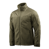 M-Tac Alpha Microfleece Jakke Gen.II i olivengrøn, designet til taktisk brug og outdoor-aktiviteter, forstærket med slidstærkt Oxford nylon.