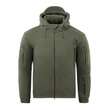 M-Tac Division Gen.II Windblock Fleecejakke i olivengrøn med hætte, designet til varme og vindbeskyttelse i køligt og koldt vejr.