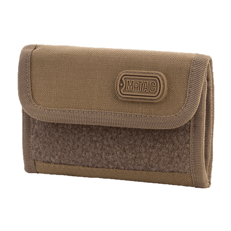 M-Tac Pung med Patch Panel Elite i CORDURA® materiale, brun militærstil, lomme til kreditkort, Velcro lukning og loop-panel.