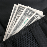 Dollarsedler i sort pung med lomme