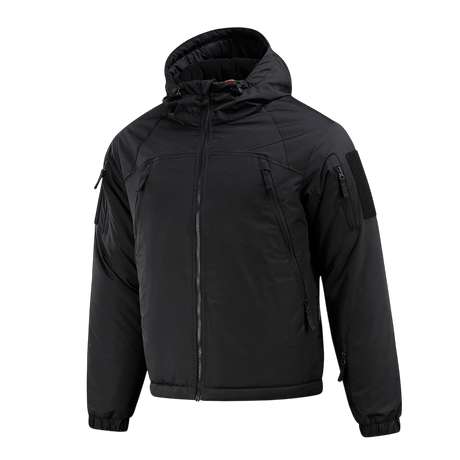 M-Tac Alpha Gen.III Pro Vinterjakke i sort med justerbar hætte og vandtæt nylon, ideel til temperaturer ned til -20°C.