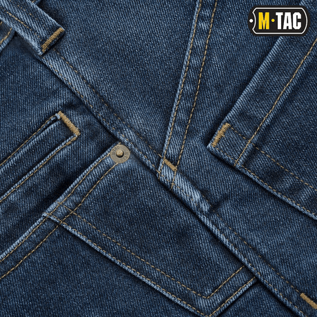 M-Tac Jeans Tactical Gen. I Cordura Regular Fit i slidstærk denim med nylonfiber, velegnet til alsidig brug og holdbarhed.