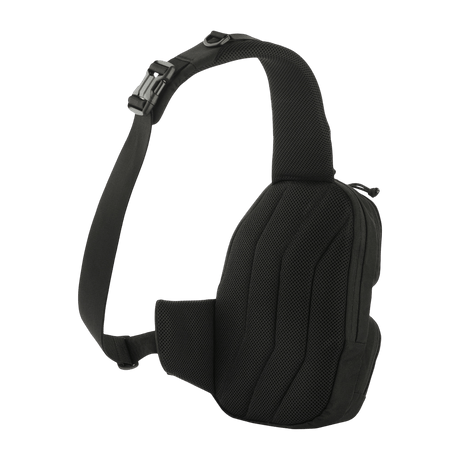 M-Tac Buckler Taske Elite i sort med MOLLE-system og støddæmpende pude, ideel til taktisk opbevaring.