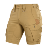 M-Tac Aggressor Summer Flex Shorts i letvægts-taktisk design, fremstillet af Flex Rip-Stop stof med flere lommer og justerbare funktioner.