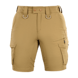 M-Tac Aggressor Summer Flex Shorts i sandfarve, lette taktiske shorts med justerbar talje og mange funktionelle lommer.