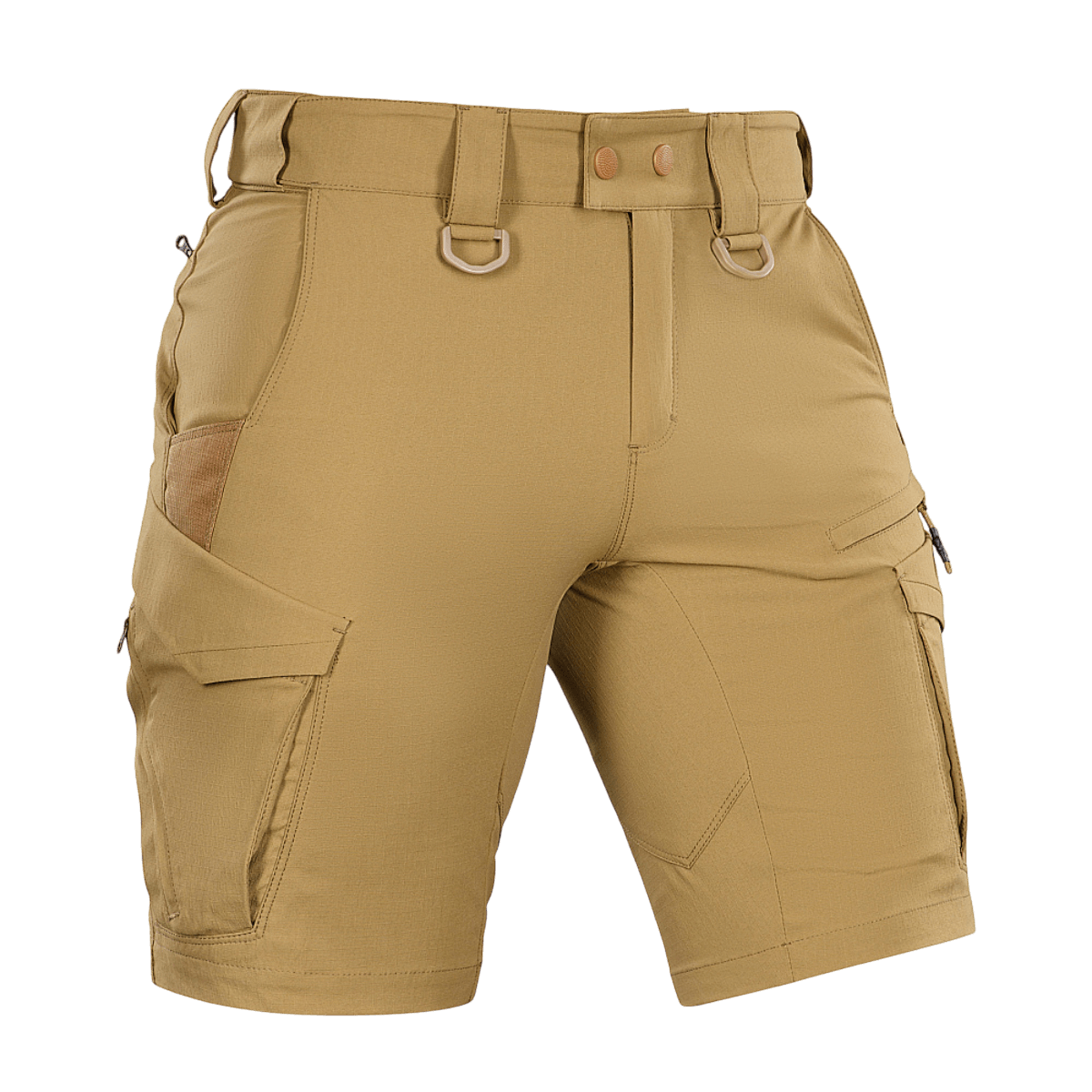 M-Tac Aggressor Summer Flex Shorts i letvægts Flex Rip-Stop stof med D-ringe og 7 lommer, perfekte til udendørs aktiviteter.