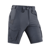 M-Tac Aggressor Summer Flex Shorts med taktisk design, letvægts Flex Rip-Stop stof og syv funktionelle lommer, i mørkegrå farve.
