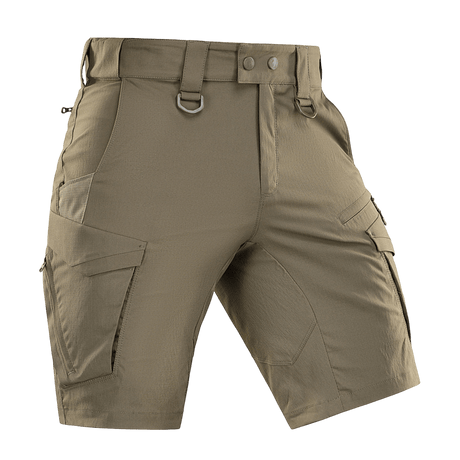 M-Tac Aggressor Summer Flex Shorts i Flex Rip-Stop stof, lette taktiske shorts med D-ringe og syv lommer, ideelle til træning og arbejde.