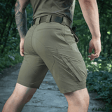 M-Tac Aggressor Summer Flex Shorts i khaki med elastisk talje og holdbart Flex Rip-Stop stof, ideel til udendørs aktiviteter.