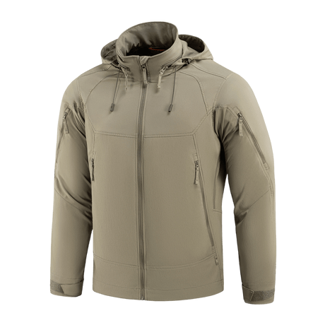 M-Tac Flash Jakke i sandfarve, letvægtsjakke til vandreture, sport og hverdagsbrug, uden velcrofelter, praktisk design, foldbar.
