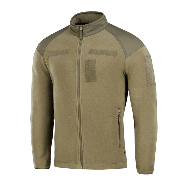 M-Tac Combat Fleece Jakke i beige med vindtæt stofdetaljer, lavet af Himates fleece, 100% polyester, designet til funktionalitet og komfort.
