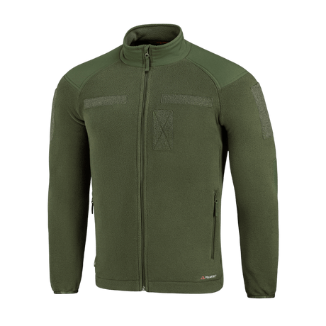 M-Tac Combat Fleece Polartec Jakke i olivengrøn, med Polartec fleece og YKK lynlåse, designet til taktisk og casual brug.