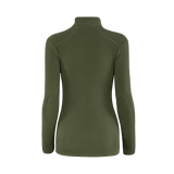 M-Tac Sweater Nord Fleece Polartec Dame i olivengrøn vises set bagfra, lavet af Polartec® 200 Series fleece med stand-up krave og lange ærmer.