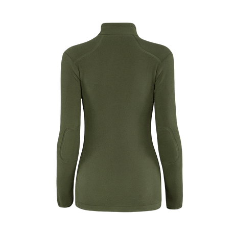 M-Tac Sweater Nord Fleece Polartec Dame i olivengrøn vises set bagfra, lavet af Polartec® 200 Series fleece med stand-up krave og lange ærmer.