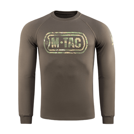 M-Tac Raglan Logo trøje med camouflageprint logo, bomuldsblanding for komfort og bevægelsesfrihed. Perfekt til taktisk brug.
