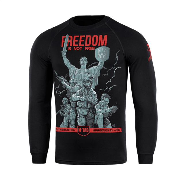 M-Tac Raglan Freedom sweatshirt med tryk af ukrainske soldater foran Moderlandet, moderne og komfortabel pasform, bomuld/elastan.