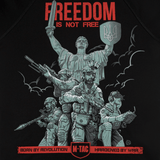 M-Tac Raglan Freedom med soldater foran Moderlandet, symbol på styrke og mod. "FREEDOM IS NOT FREE". Perfekt til dagligt brug.