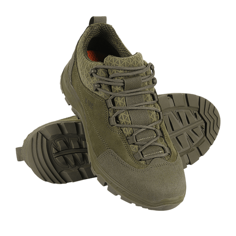 M-Tac Tactical Sneakers Patrol R Vent i olivengrøn til trekking, løb og outdoor-aktiviteter, lavet af slidstærkt læder og åndbart 3D-mesh.