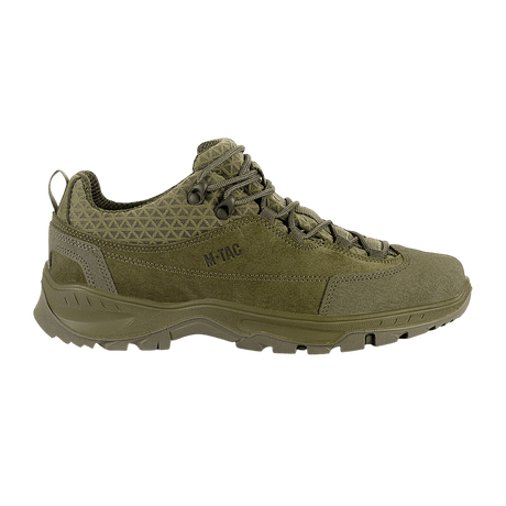 M-Tac Tactical Sneakers Patrol R Vent i olivengrøn med robust design, ruskindsoverdel og 3D-mesh for trekking og daglig brug.