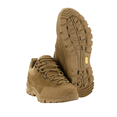 M-Tac Tactical Sneakers Patrol R Vent i brunt læder med 3D-mesh, ideelle til trekking og outdoor-aktiviteter, slidstærk og komfortabel.