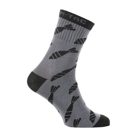 M-Tac Letvægtssokker Mk.3 Mortar Bombs i grå farve med morterprint til trekking og hverdagsbrug