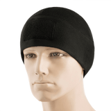 M-Tac Fleece Tactical Watch Cap Beanie m. Patch Panel i sort fleece, perfekt til taktisk brug og udendørsaktiviteter.