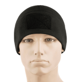 M-Tac Fleece Tactical Watch Cap Beanie m. Patch Panel i sort fleece med lågprofil-design. Ideel til taktisk brug og friluftsaktiviteter.