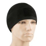 M-Tac Fleece Tactical Watch Cap Beanie m. Patch Panel til taktisk brug og friluftsliv, let og varm hue i sort fleece.