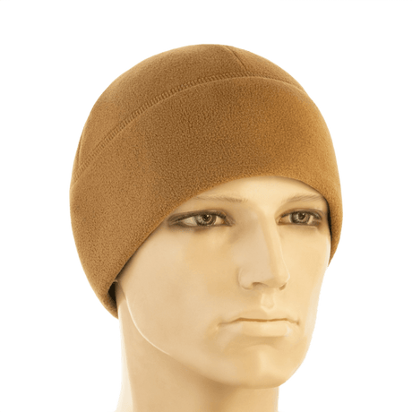 M-Tac Watch Cap Elite Fleece Beanie Hat Slimtex i brun, varm letvægts hue til taktisk og vinterbrug, passer under hjelm og hætte.