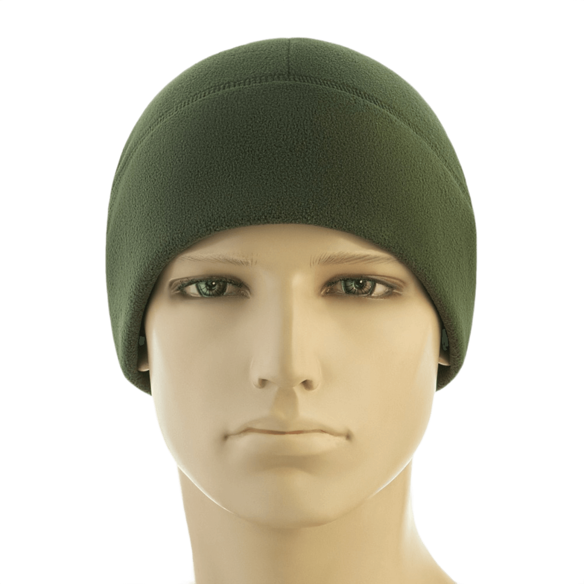 M-Tac Watch Cap Elite Fleece Beanie Hat Slimtex i olivengrøn på mannequin. Varm, letvægts hue ideel til vinter og friluftsliv.