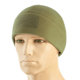 M-Tac Watch Cap Elite Fleece Beanie Hat Velcro i grøn, lavet af 100% polyester fleece, med velcro-panel til mærker. Ideel til koldt vejr.
