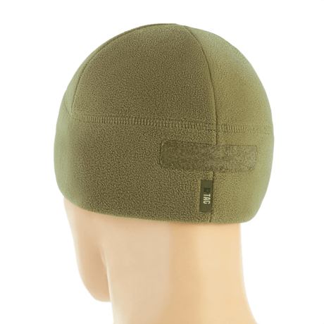 M-Tac Watch Cap Elite Fleece Beanie Hat Velcro i olivengrøn farve, set bagfra med velcro-panel. Fleecemateriale 320 g/m².