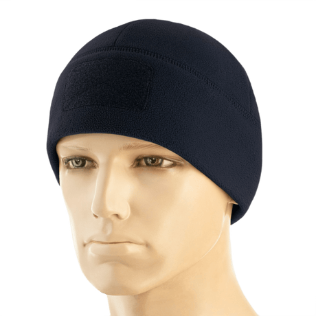 M-Tac Watch Cap Elite Fleece Beanie Hat Velcro på mannequin, varm fleecemateriale, taktisk brug, beskyttelse mod kulde, velcro til mærker.