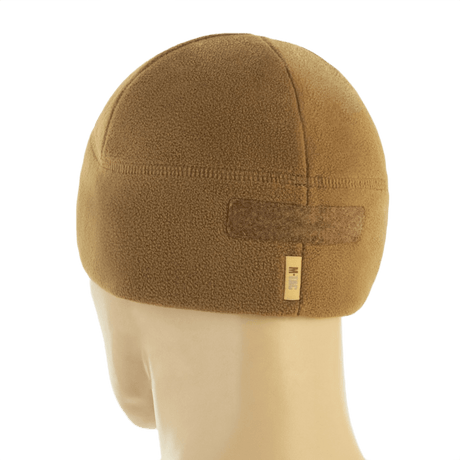 M-Tac Watch Cap Elite Fleece Beanie Hat Velcro i beige fleece med velcro-panel, set bagfra, ideel til koldt vejr og taktisk brug.